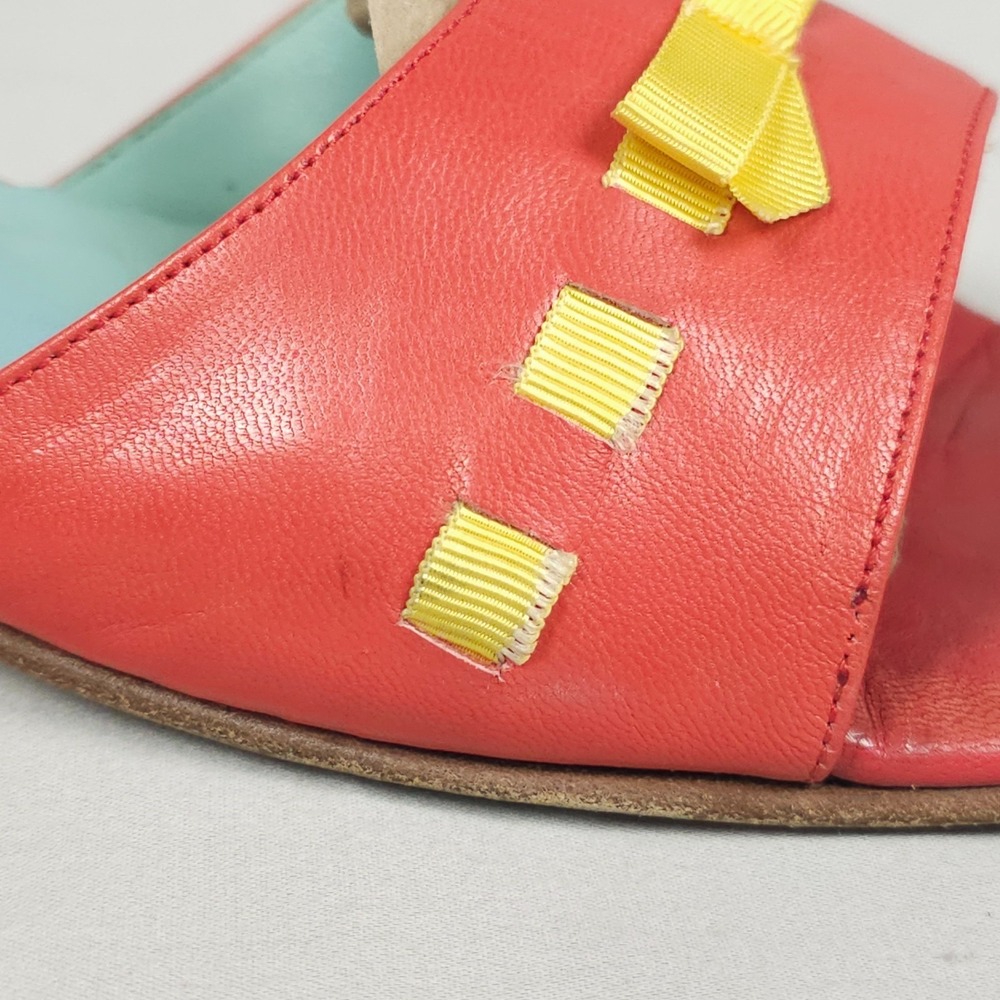 Vintage Lily Pulitzer Sandals Women Size 10 M Red Yellow Leather Slip-On Open To - Picture 10 of 16